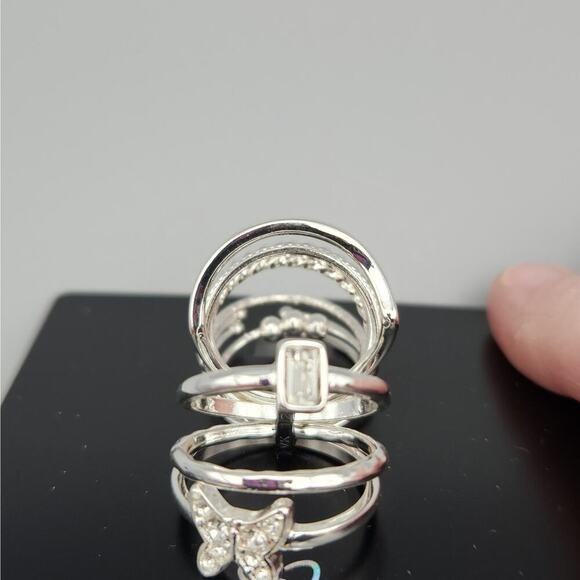 Windsor 10 Piece Ring Set Silvertone Mixed Styles Stack Bands Size 7 Fashion New - Picture 6 of 7